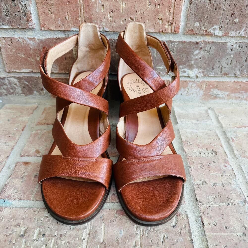 Brioso Women's Brown Leather Adjustable Strappy Block Heel Sandals Size 10M - Picture 3 of 10